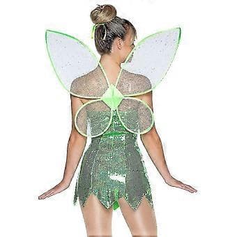 Kvinder Grøn Fe Tinkerbell Cosplay Kostume + Vinger Sæt (M Grøn)