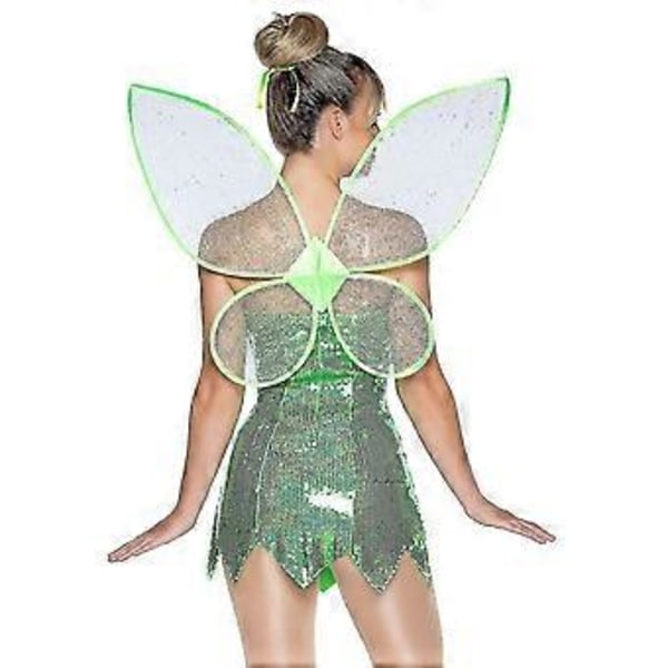Kvinnors Gröna Fairy Tinkerbell Cosplay Kostym + Vingar Set (M Grön)