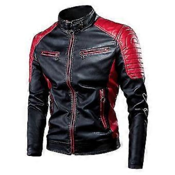 motorsykkel skinnjakke for menn, ståkrage, vintage glidelås, bikerjakke, racer yttertøy (XL Rød)