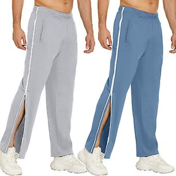 Herre Sweatpants med Midje Elastisk Midje Lommer Splicing Farge Vid Ben Side Glidelås Riv Av Basketball Bukser (XL Lys Grå)
