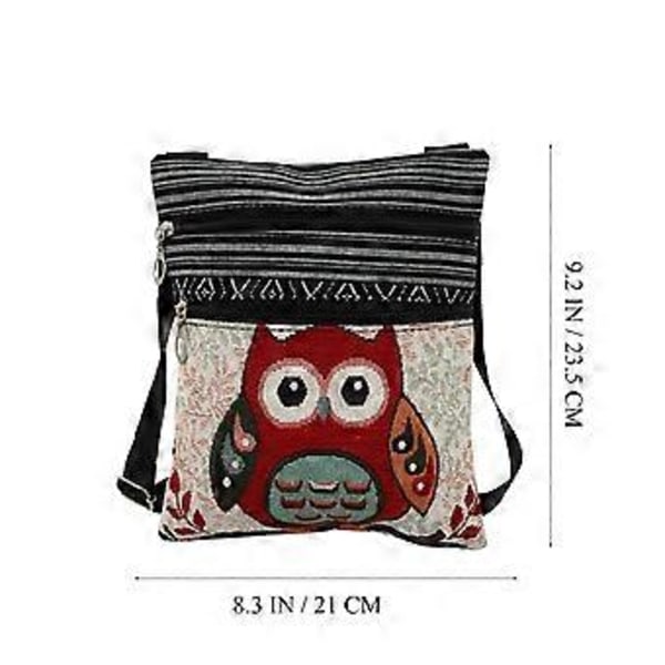 Canvas Väska med Dragkedja Uggla Tryckt Bohemisk Crossbody Väska Satchel Dam Shoppingpåse (550b)