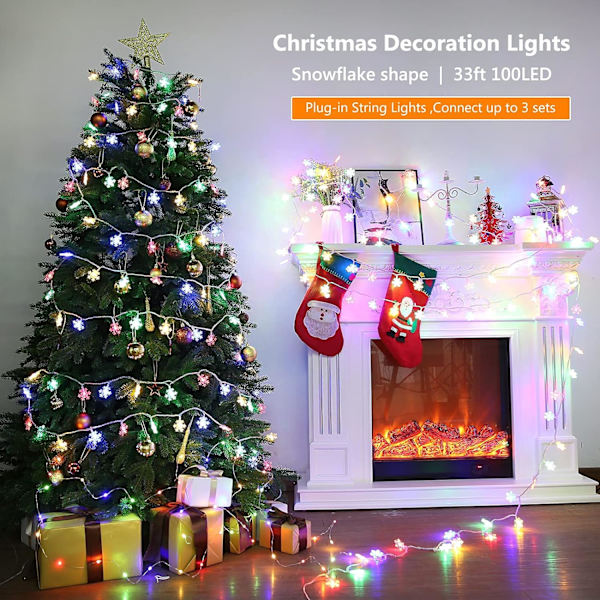 Julslingor, snöstjärneformade ljusslingor 100 LED 33FT ljusslinga