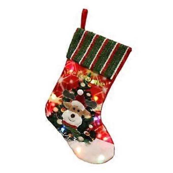 Julstrumpor med LED-lampor, julmotiv, stor strumpa, hängande dekoration, present till julgran, öppen spis, vägg