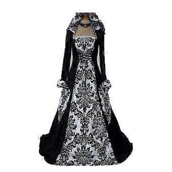 15% RABAT Dame Renæssance Middelalder Kostume Kjole Snøret Irsk Over Lang Kjole Cosplay Retro Kjole (2XL Sort)