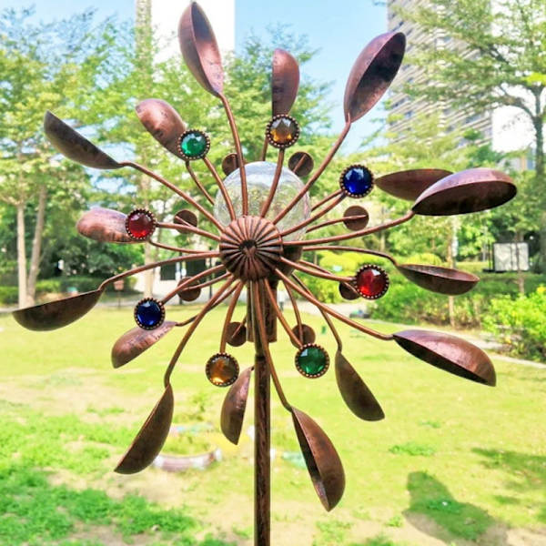 Solcelle vindmølle 180cm - Solcelledrevet LED-lampe og fargede steiner
