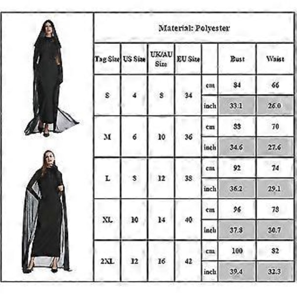 Halloween Vuxna Häxor Vampyrer Cosplay Party Kostym Lång Klänning+huva Cape Set( L)