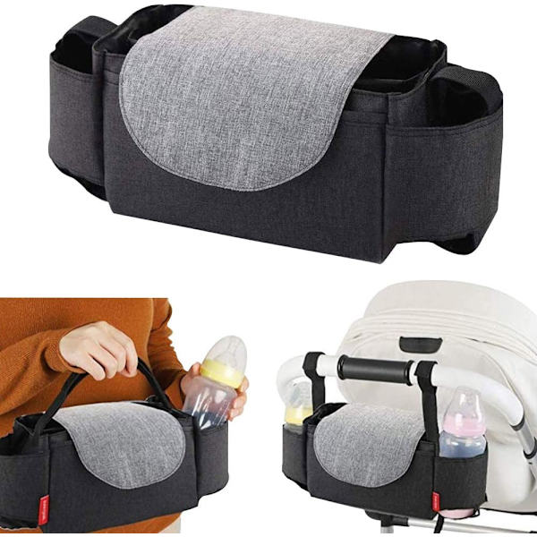 (Sort) Baby Buggy Organiser Baby Klapvogn Barnevogn Kopholder Tasker