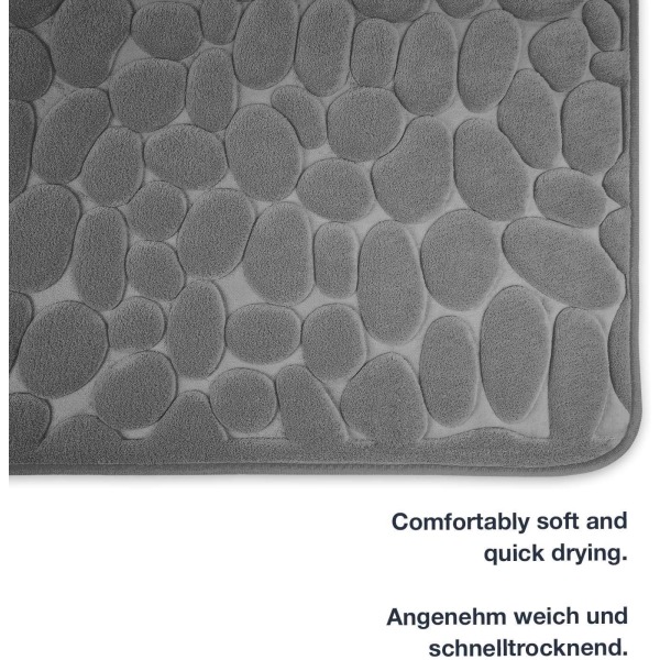 Halkskyddad badrumsmatta i minnesskum - Badrumsmatta 50 x 80 cm - Grå