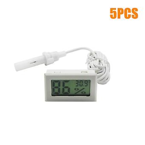 LCD Digitalt Termometer Hygrometer Akvarium Fuktighetsmåler Fahrenheit (Hvit-5 stk)