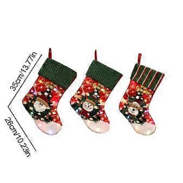 Julstrumpor med LED-lampor, julmotiv, stor strumpa, hängande dekoration, present till julgran, öppen spis, vägg