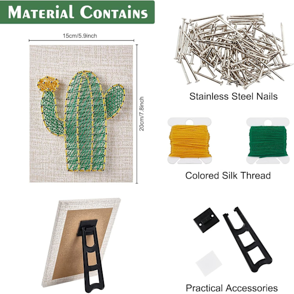 20cmx20cm DIY String Art Kit til begyndere DIY Kaktus Craft Kit til ferie Unik gave Kaktus Negl P