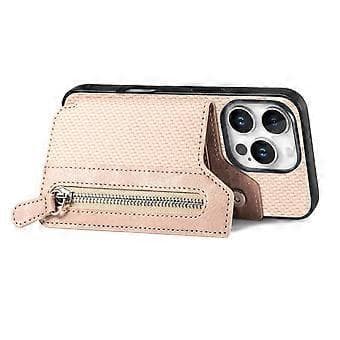 Kompatibel til iPhone 16 Pro Max Cover Læder+PC+TPU Lynlås Pung Telefon Shell (Abrikos)
