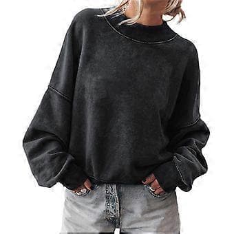 Casual langærmet sweatshirt til damer, basic løs pasform, mock crew neck, letvægts tunika pullover efterårstøj rød M Red M