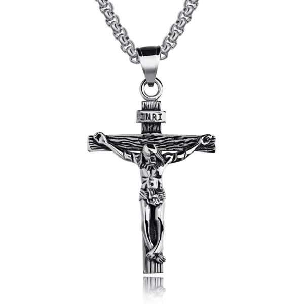 Crucifix-halsband - Vintage herrhänge - flera halsband i rent stål med kedjetillbehör