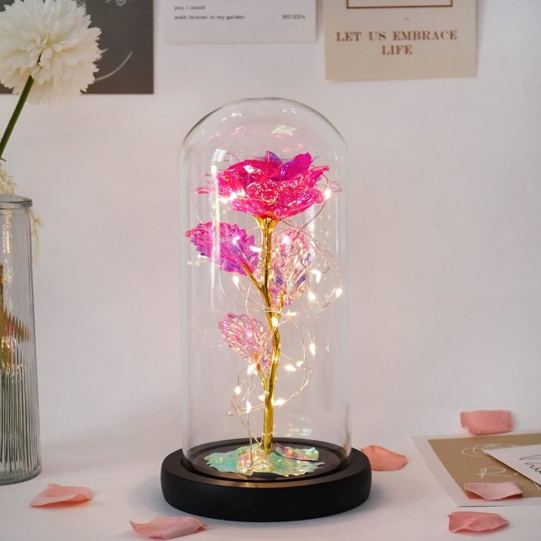 Galaxy Rose med LED-lampor, lysande rosenblommor, konstgjorda blommor present till frun mamma mamma Grand