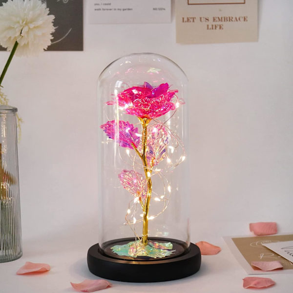 Galaxy Rose med LED-lys, lysende roseblomster, kunstig blomstergave til kone, mor, bedstemor