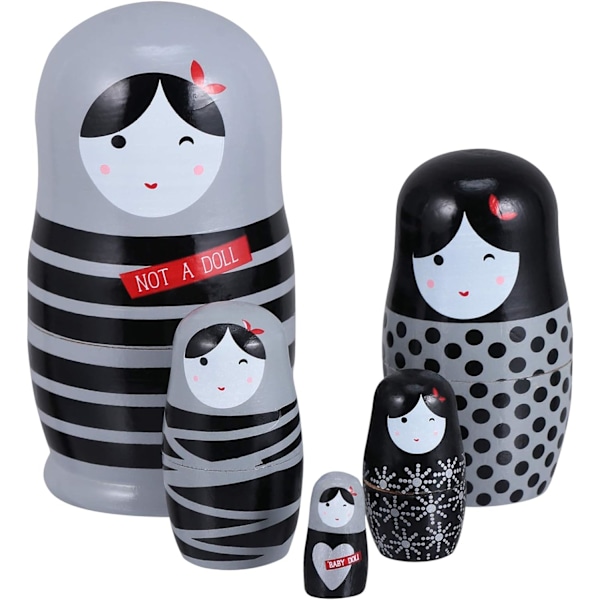 5 st svart trä Matryoshka docka ryska nesting dockor 5 delar