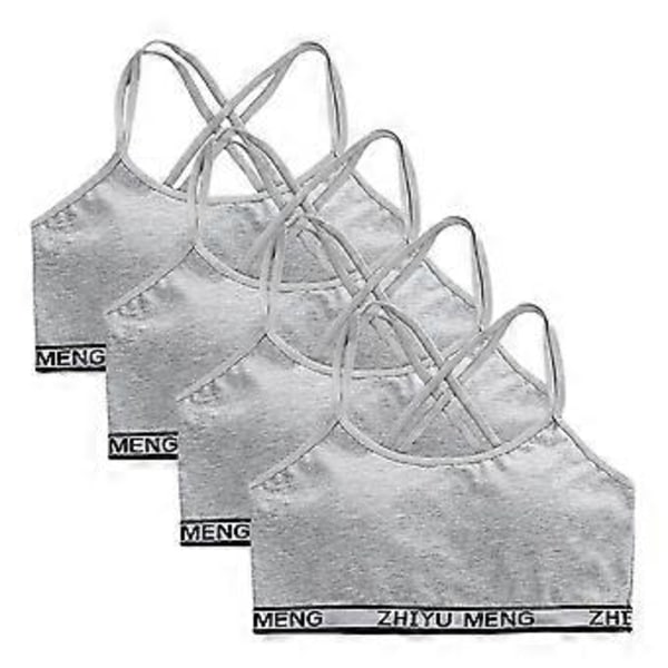 Flickor Stretchbomulls-Bralette 4-pack, Studentväst-BH, Full Cup, Andningsbar BH med Vaddering, Tränings-Sport-BH (grå)