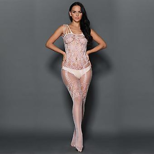 Sexet lingeri til kvinder, gennemsigtig fiskenet bodystocking, nattøj, bodysuit (Hvid)
