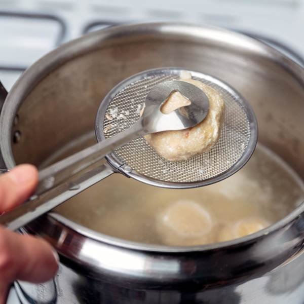 Donut-tång, fritösslev, skimmer, skimmer, hålslev, slev för munkar, gnocchi - rostfritt stål