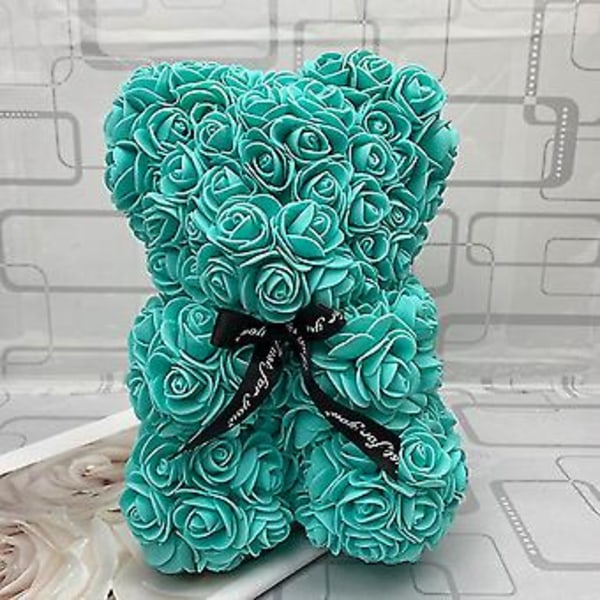 Valentines Day Gift 25cm Red Rose Teddy Bear Rose Flower Artificial Decoration Christmas Gifts Women Valentines Gift( Lake Blue)