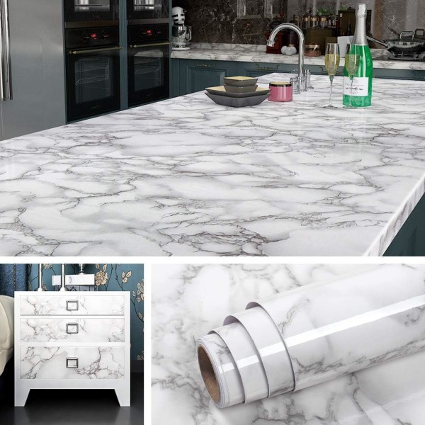 60CM*5M hvid og grå marmormøbler Klæbende papirbordplade
