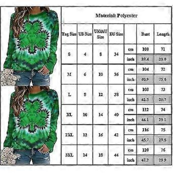 St. Patricks Dag Dame Toppe Langærmet Sweatshirt Rund Hals T-shirt Bluse -NMAOV( 3XL)