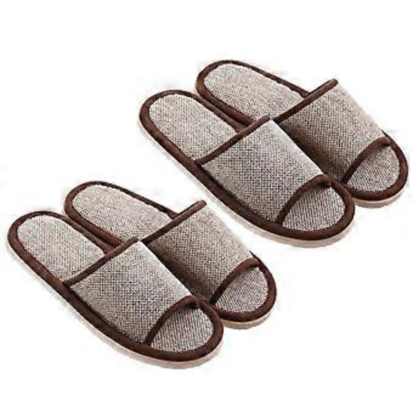 2 par 26 cm tofflor sommar anti-halk EVA-sula bomull linne tofflor för hotell hem (kaffe)
