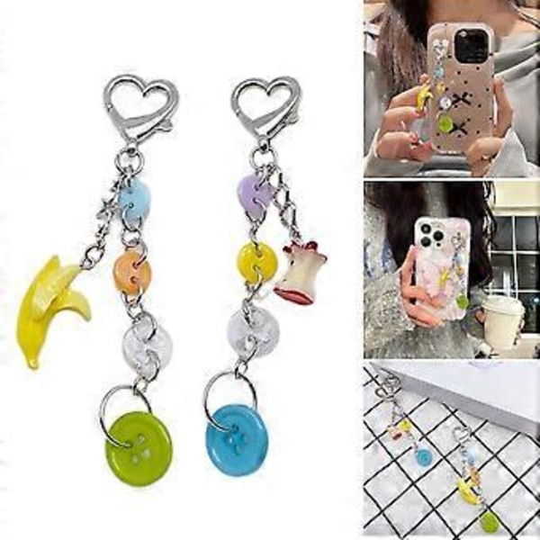Banan Frugt Knap Nøglering Søde Dekorationer Nøglerings Ornament Rygsæk Håndtaske Charm Vedhæng Gave til Piger Kvinder (æblekerne)