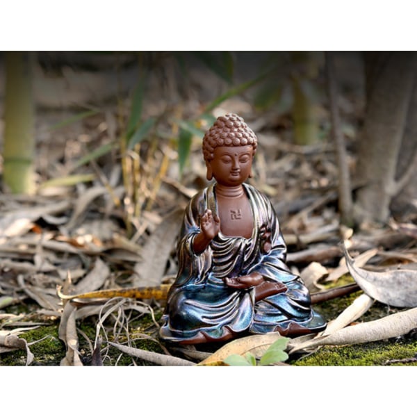 11,5 cm Buddha-figur hage solcellelys sittende Buddha-statue Z