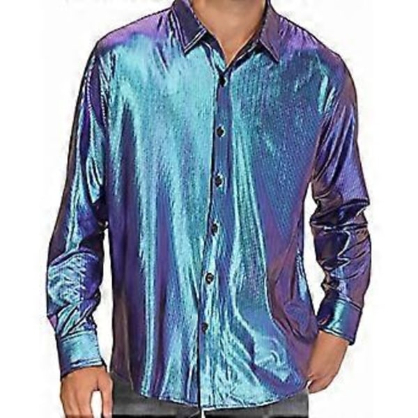 Miesten Disco Paidat Kiiltävä Pitkähihainen Paita (2XL Sininen)