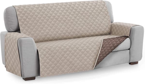 Beige Sofa Cover Protector, Størrelse 3 Seater. Reversible Quilted C