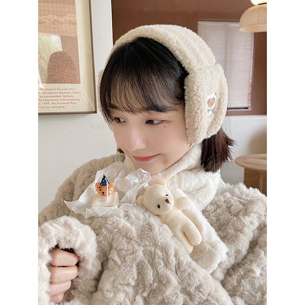 (Vit) Varm plysch öronmuffar för vuxna och barn Öronskydd Öronvärmare Beige Söta björn Korea W