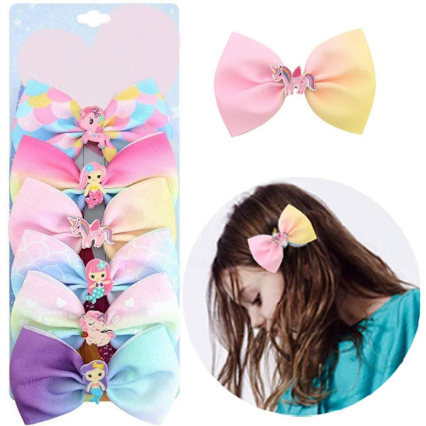 6 stk. sløjfe hårklemmer hårbånd alligator clips gradient farve hoved