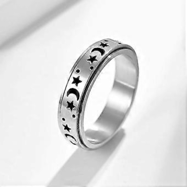Titanium Stål Spinner Ringe Måne og Stjerne Fidget Ring Stressaflastende Angst Ring-5-77 (løber lille)