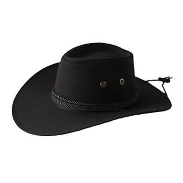 Miesten keinonahkainen muotiämpärihattu Cowboy Fedora -hattu leveällä reunalla ulkoiluun (musta)
