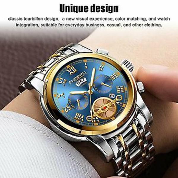 Herrklocka Relojes De Hombre Rostfritt Stål Quartz Klassisk Vattentät (Guld Blå)