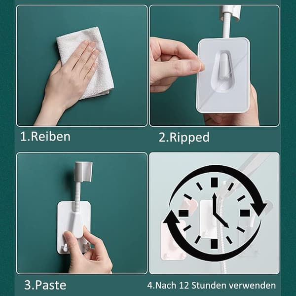 Dusjhodeholder, uten boring, 360° justerbar, badtilbehør (svart og hvit)