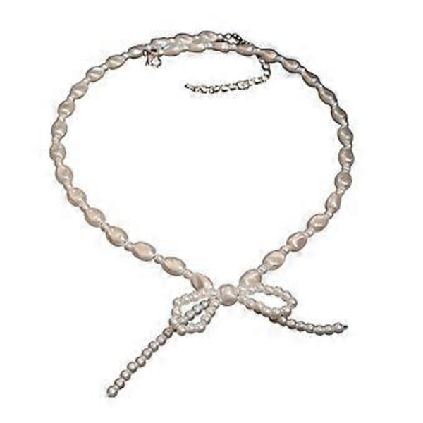 Elegant Bowknot Halskæde Irregulær Perlebesat Choker til Kvinder Piger Koreansk Mode Kravebenskæde Fest Smykkegave