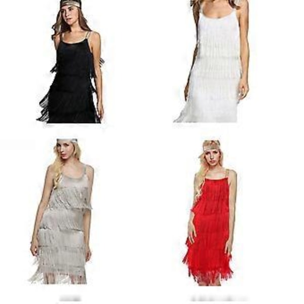 Cocktailkjole Hodebånd Great Gatsby 1920-talls Frynser Flapper Party Kvast Mote (M Svart)
