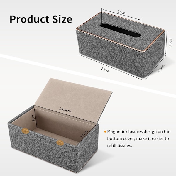 Läder Tissue Box, Rektangulär Tissue Box Tissue Box, B x D x H: