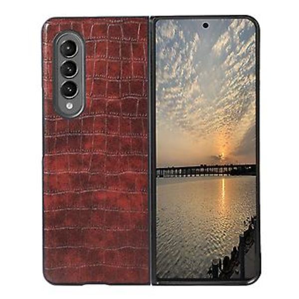 Krokodille-tekstur PU-lærveske for Samsung Galaxy Z Fold4 (Mørk brun)