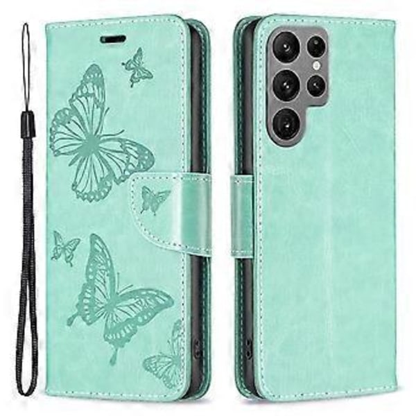 Til Samsung Galaxy S24 Ultra Etui Butterfly Trykt Stativ Læder Pengebog Cover (Style E)