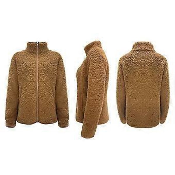 Sweater Dame Casual Langærmet Lynlås Trøje (2XL Khaki)
