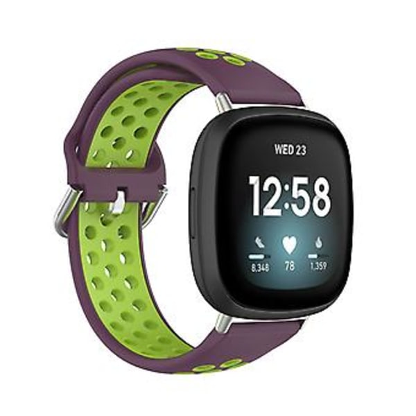 To-farvet Silikon Urrem til Fitbit Versa 3 (Lilla Lime)