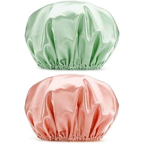 2 Large Shower Caps for Women, 32cm, Reusable, Spa, Bath, Two Lay