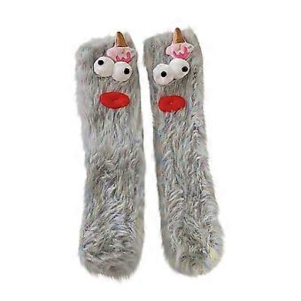 1 Par 3D Sjove Sokker, Julevarme Hyggelige Fluffy Tegneseriemonster Gulvsokker Vinter Sjove Sokker (Grå)