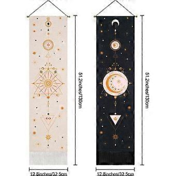 Tarotkort Väggbonad, med Tofsar Sol och Måne, Bomull Lång Väggbonad Svart+rosa