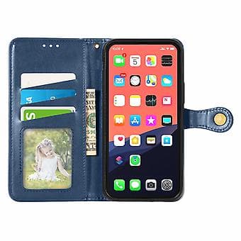 Läderfodral i enfärgad färg med spänne för iPhone 13 Pro Max (Blå)