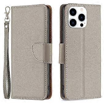 Til iPhone 15 Pro Pung PU Læder Mobiltelefon Cover Telefon Flip Stand Etui med Rem (Stil A)